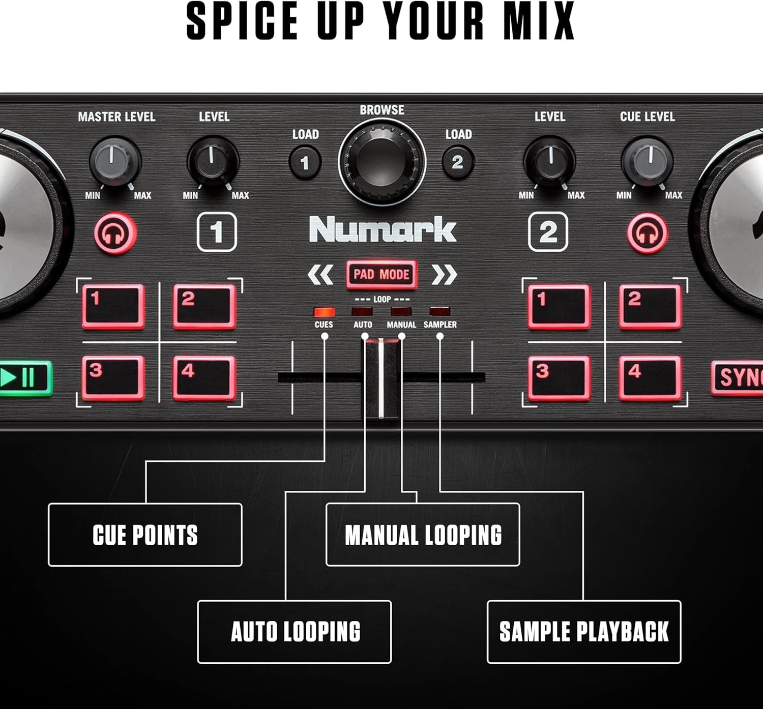 Responsive Compact DJ Controller for Serato - 2 Decks, Mixer & Performance Pads