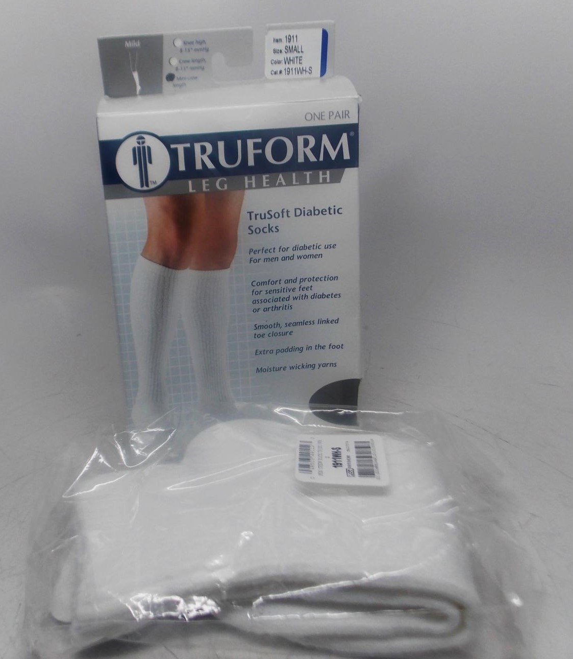 Truform Trusoft Diabetic Socks ~ Small White Mild 1911 Mini Crew (Open Box)