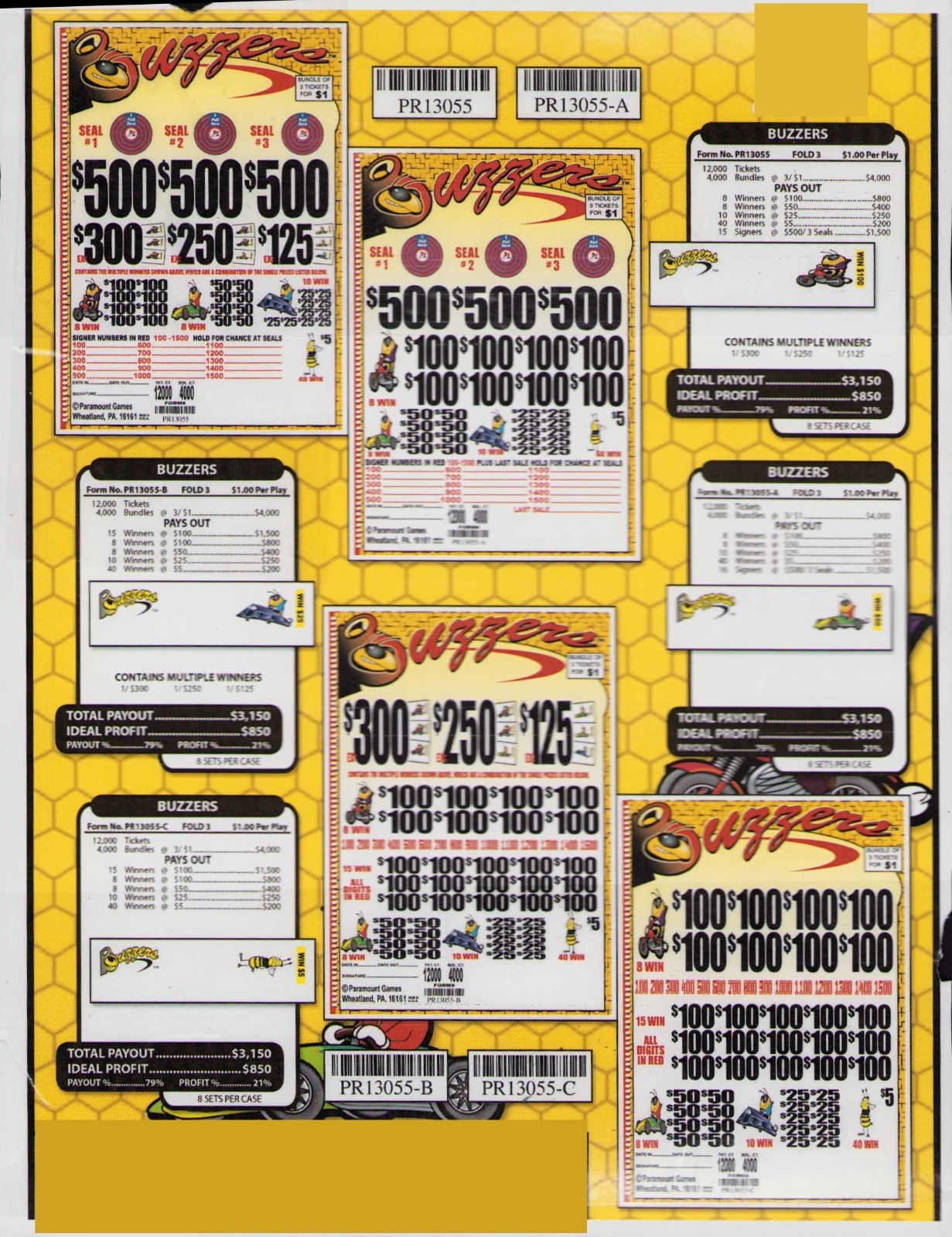 Pull Tab Tickets - Jar- Game - Holder - Buzzers - 3 Seal - 4,000 ct