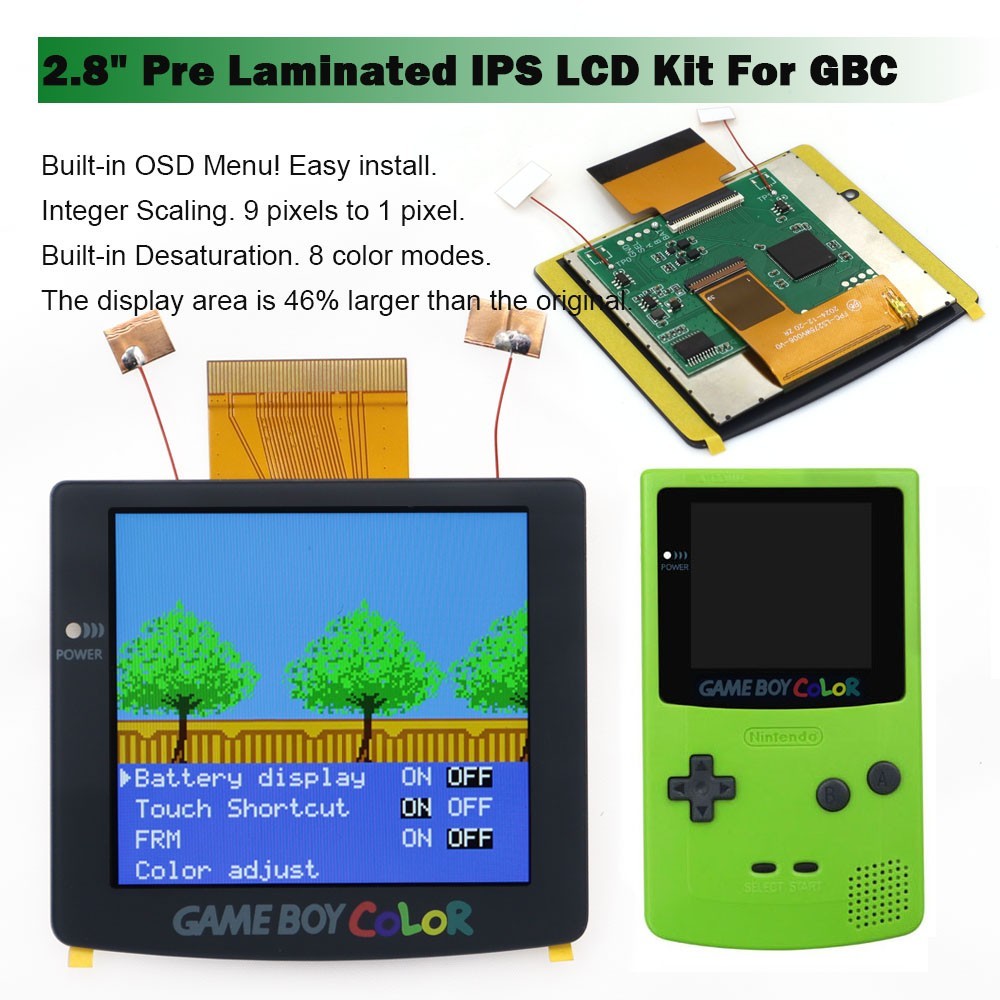 Gameboy Color 2.8" IPS Laminated Backlight NO SOLDER 480x432 Integer Scaling Kit