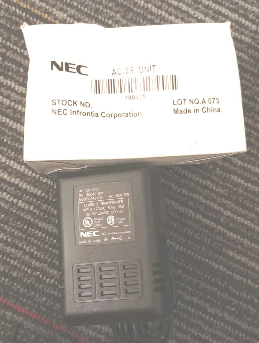 NEW NEC AC-2R A42406 Unit IP Phone AC Power Adapter In Box 24VDC/600ma