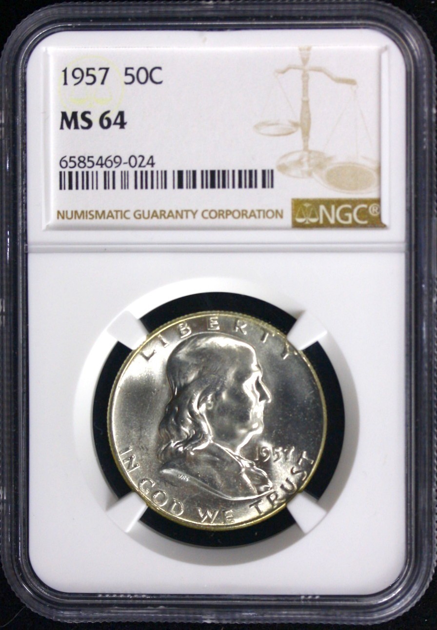1957 50C Franklin  Silver Half Dollar NGC Certified MS-64