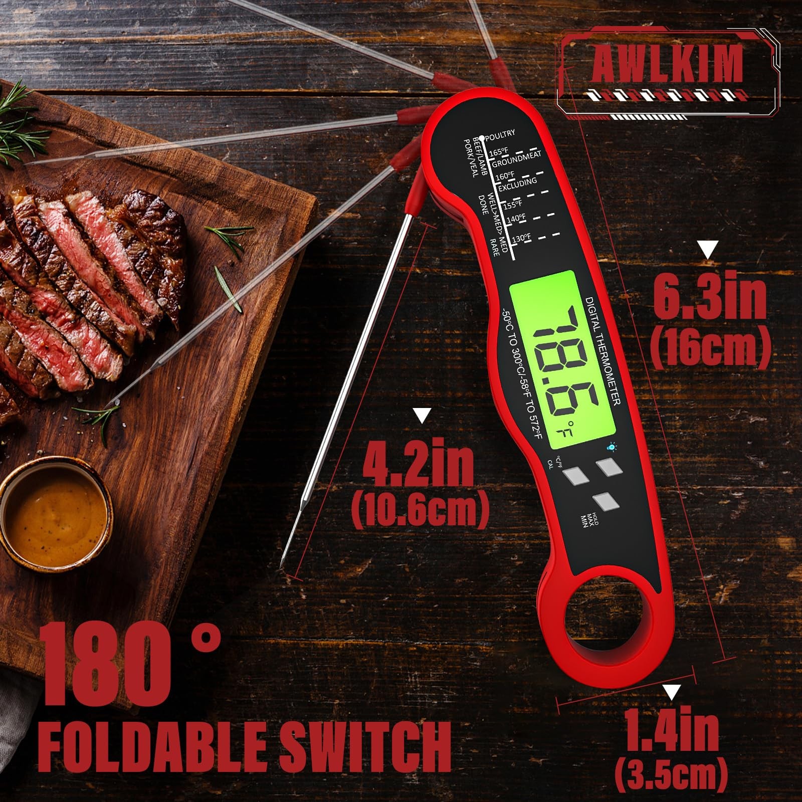 Digital Meat Thermometer | Instant Read | Backlit Display & Foldable Probe