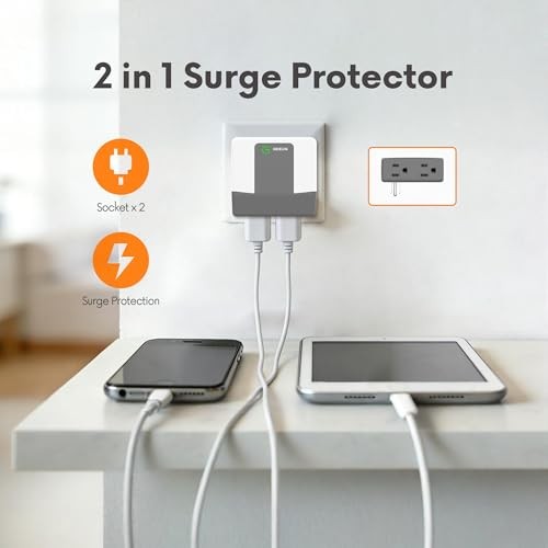 Surge Protector, Voltage Protector for Refrigerator, Air Conditioner 2 Outlet