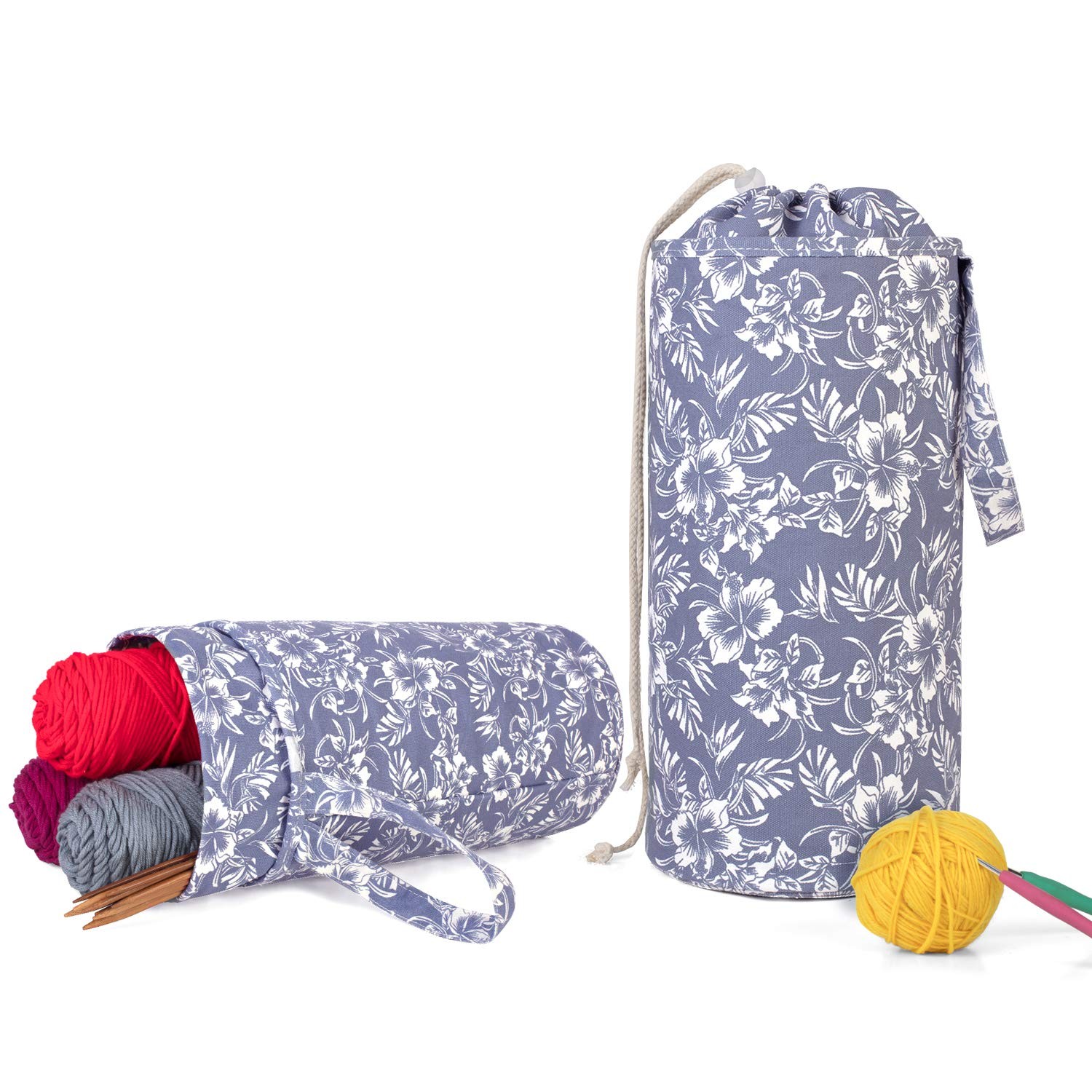 Luxja Portable Large Yarn Storage Organizer Bag for Large(up to 14"), Flowers