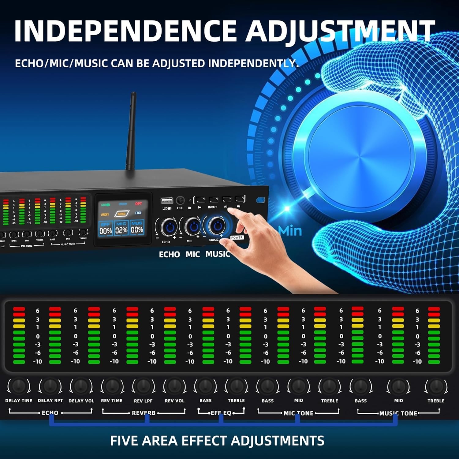 K-6 Professional KTV Digital Pre-Stage Effector Anti-Howling Audio Processor Kar