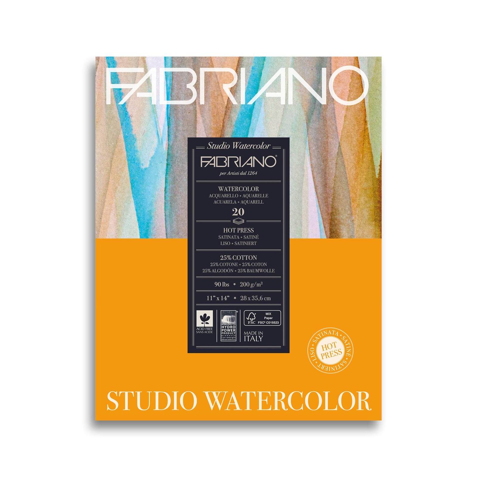Fabriano Studio Watercolor Pad, Hot-Press, 11" x 14", 90 lb., 20 Sheets 11 x 14