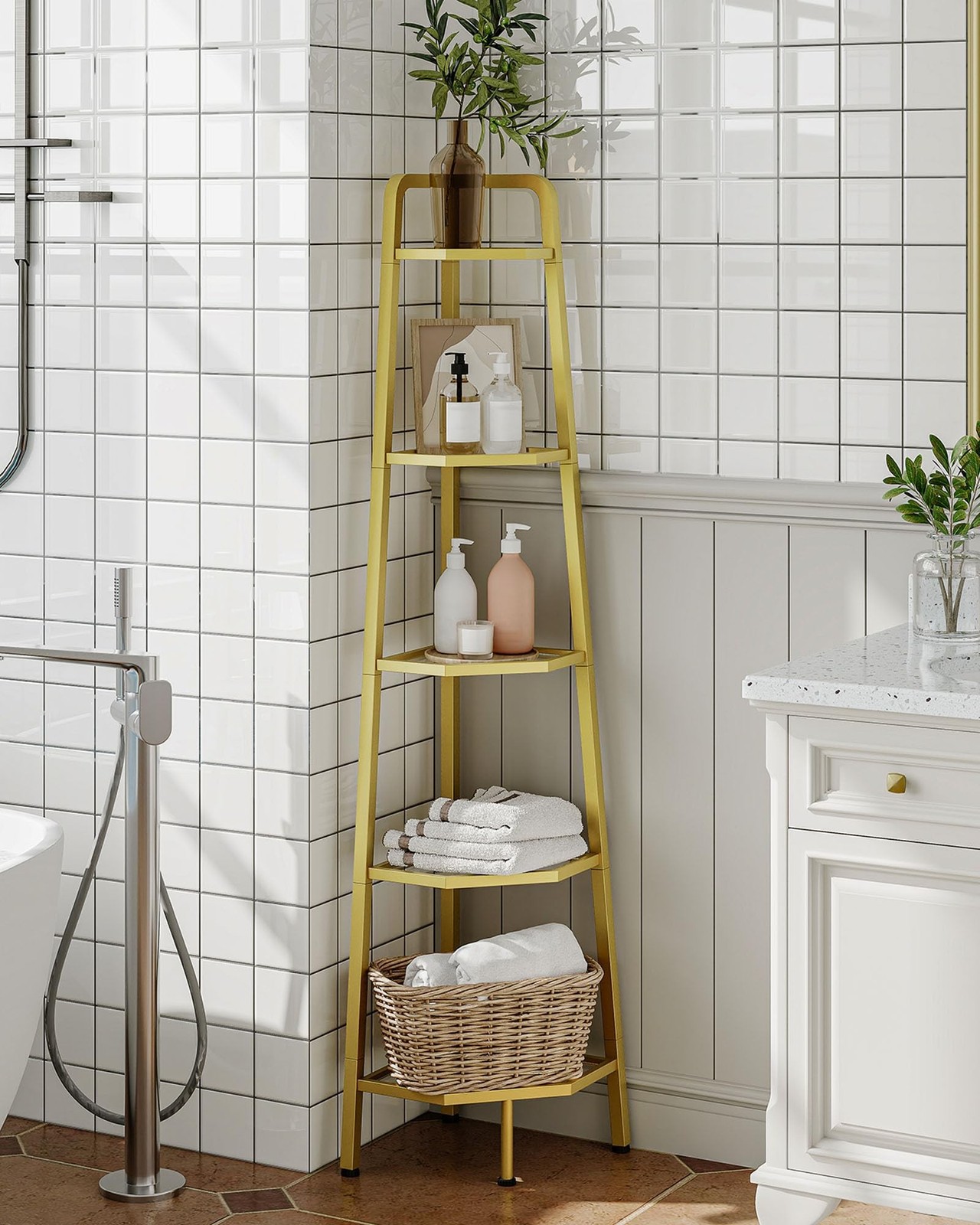 CHOEZON 5-Tier Corner Shelf, 59.6” Corner Storage Stand, Floorstanding Dis