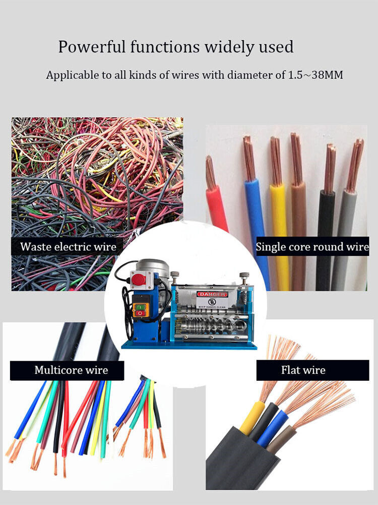 750W 220V Automatic Wire Stripping Machine 1.5-38mm Removing Plastic Rubber