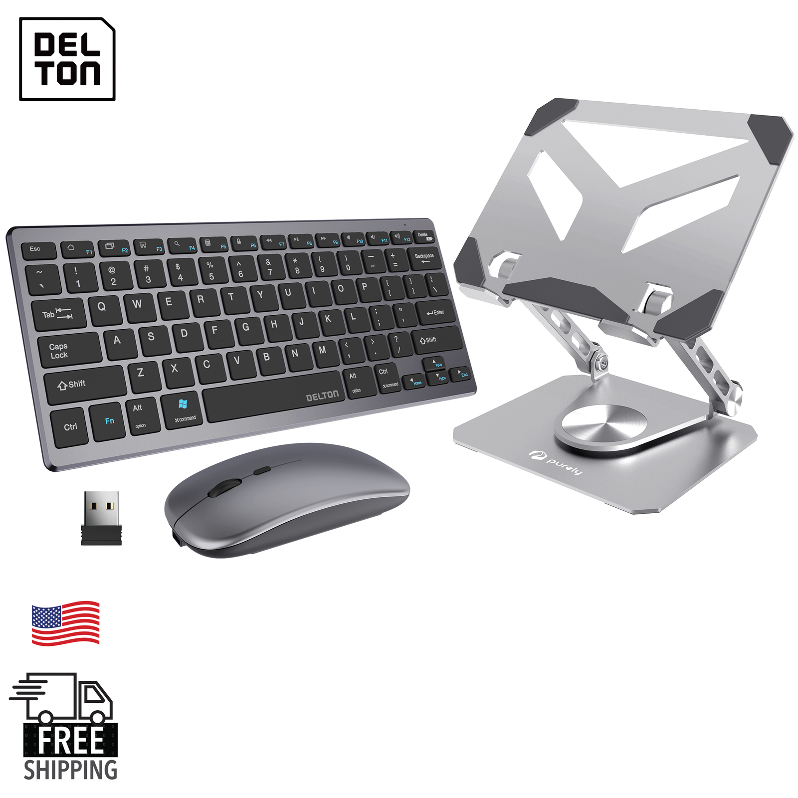 Delton SW60 iPad Stand & Wireless Keyboard and Mouse Tablet Holder - Silver