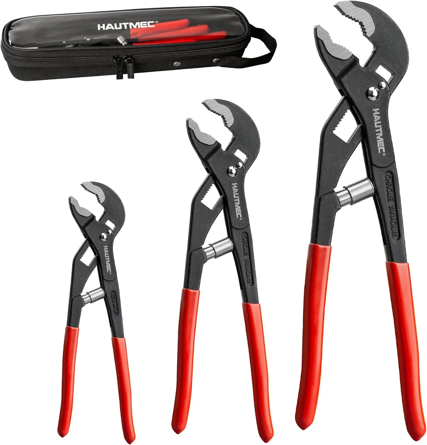HAUTMEC 3PCS Water Pump Pliers Set, Auto Adjusting Tongue and Groove Joint Plier