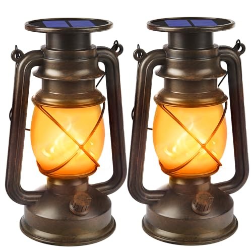 Solar Lanterns Outdoor Waterproof, 2 Pack Flickering Flame LED Hanging