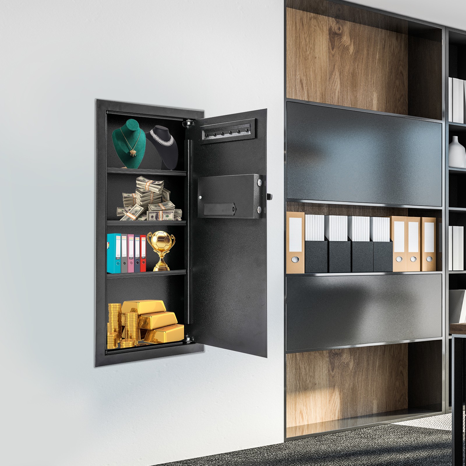 14.57* 3.94* 31.5in Steel Wall-mounted Safe, Safe With Keys, Hidden Wall Safe