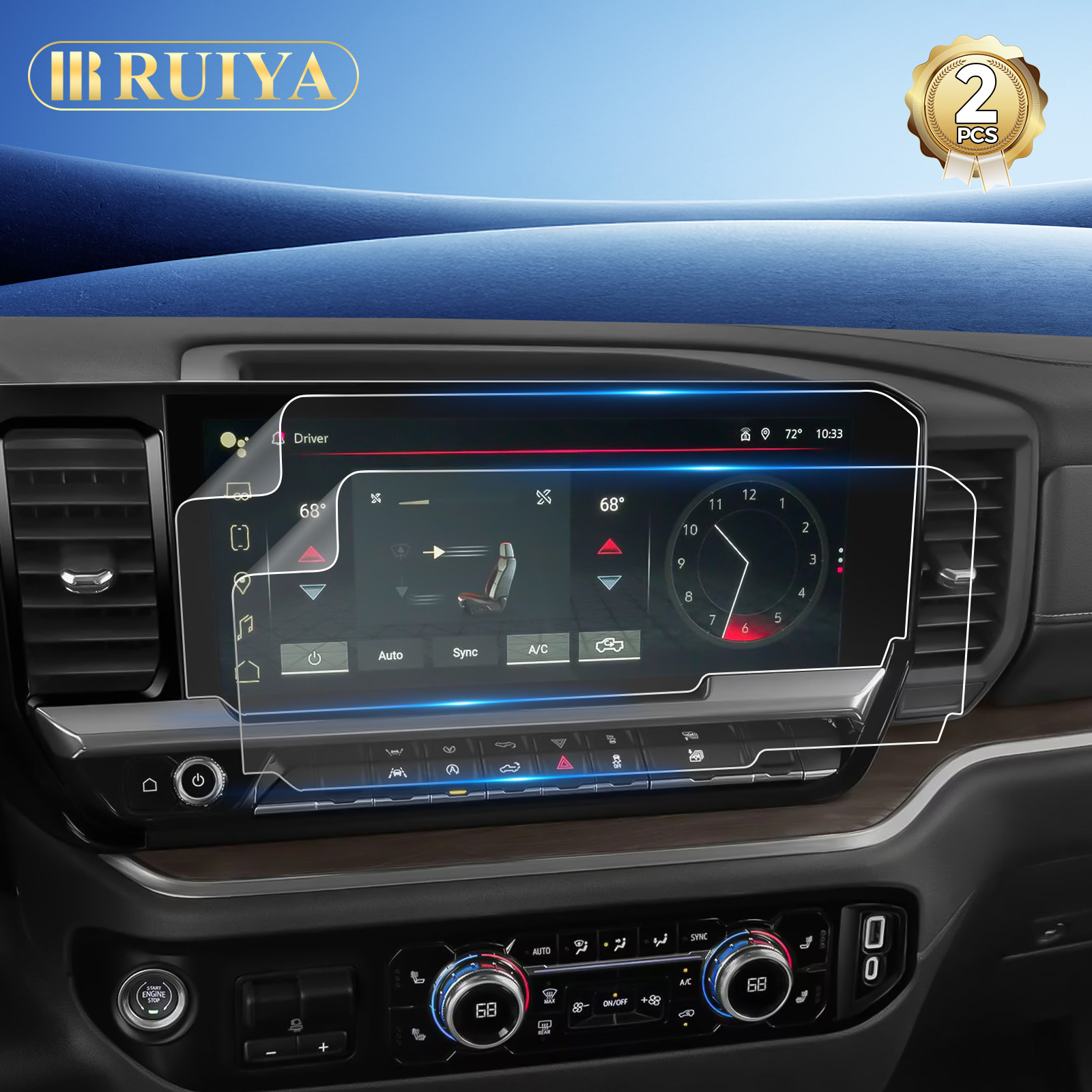 RUIYA Car Screen Protector 2 PCS Nano Film 13.4-in For 2022-2026 Chevy Silverado