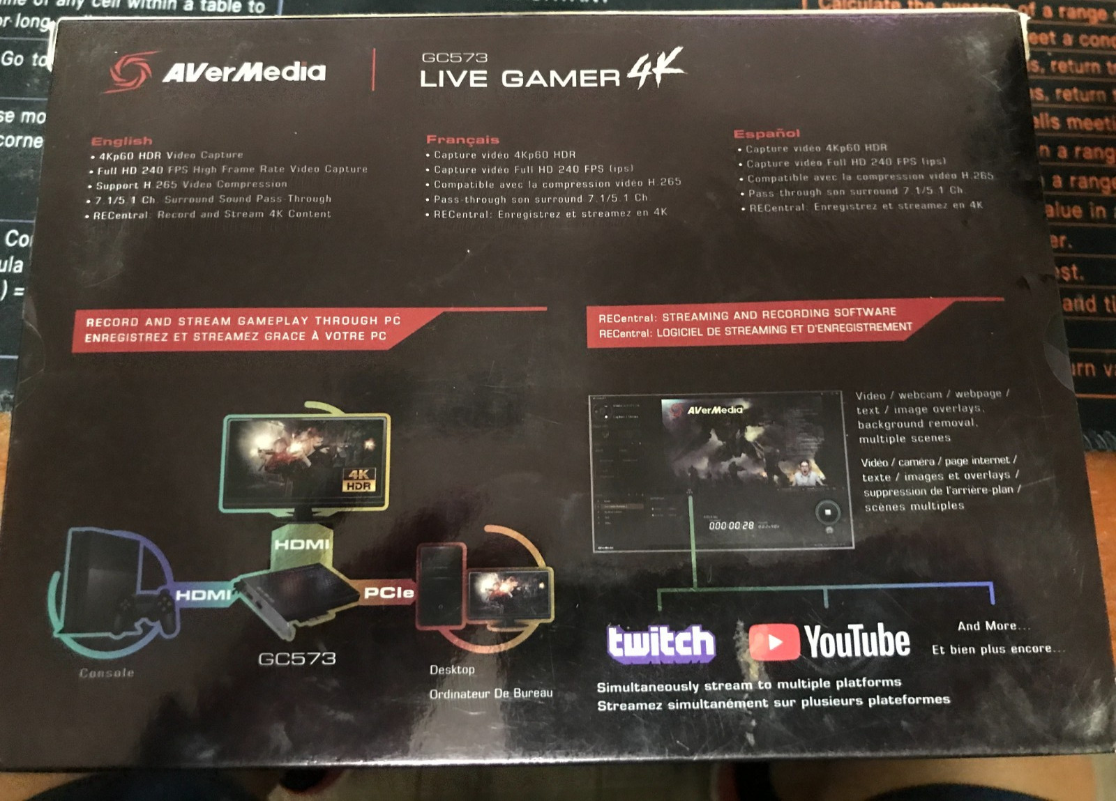 AVerMedia Live Gamer 4K (GC573) Through Gaming capture card MADE IN TAIWAN