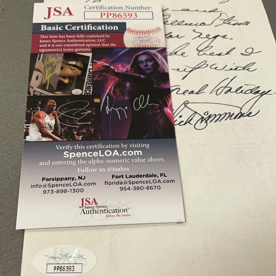 Dick Simmons autographed letter JSA certified