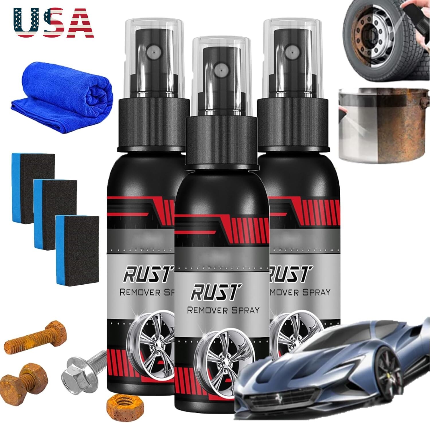 3× Car Rust Remover Spray Inhibitor Maintenance Derusting Cleaning Metal Cleaner