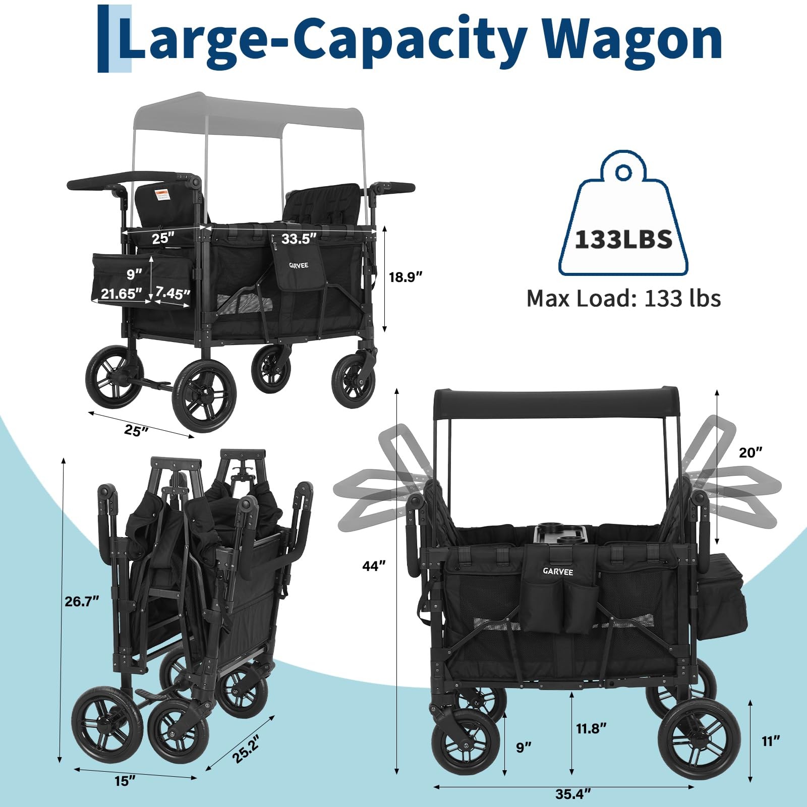 4 Seater Stroller Wagon Premium Quad Stroller Wagon for 4 Kids Adjustable Push