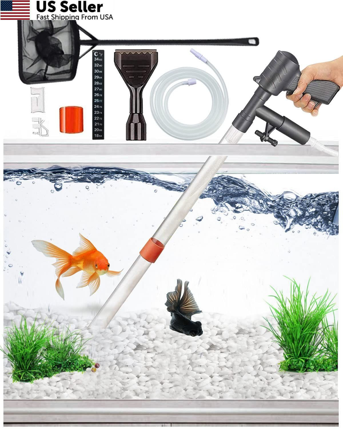 QZQ Aquarium Gravel Cleaner [2026 Edition] Vacuum 16.5 x 6.2 x 2.2 inches