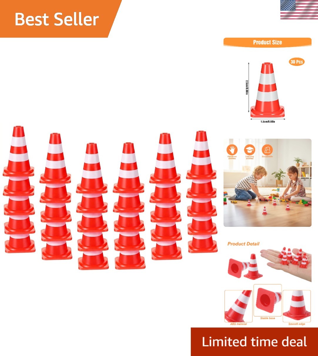 30 Pcs Mini Traffic Cones - 1 Inch Red Safety Cones for Creative Learning Games
