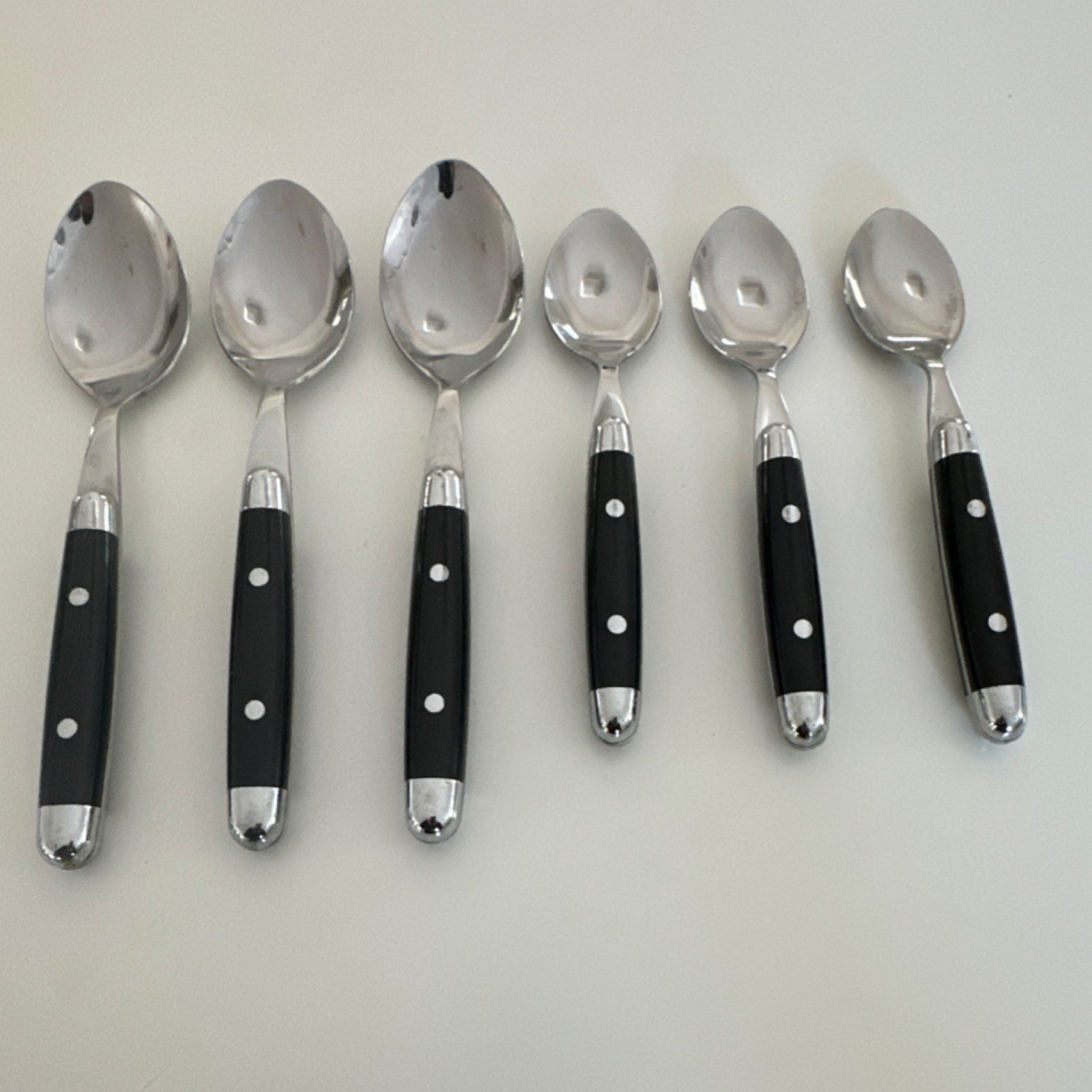 Cambridge Jubilee Stainless Steel Spoon Set Black Riveted Solid Handle 6 Pieces