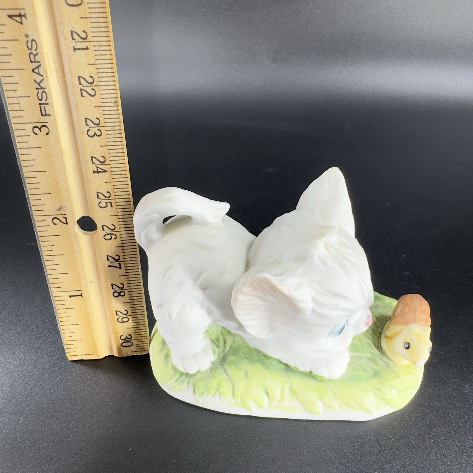 Vintage Lefton China White Kitten And Snail Ceramic Whimsical Figurine Decor VTG