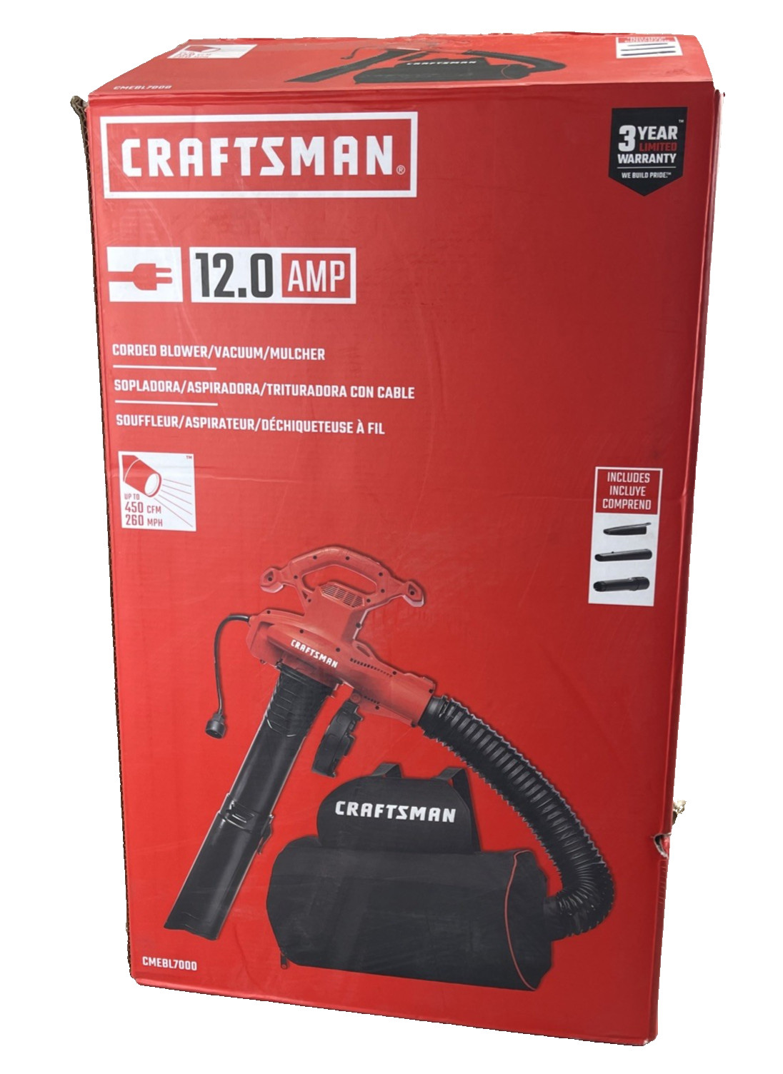 CRAFTSMAN CMEBL7000 450-CFM 260-MPH Corded Electric Backpack Leaf Blower