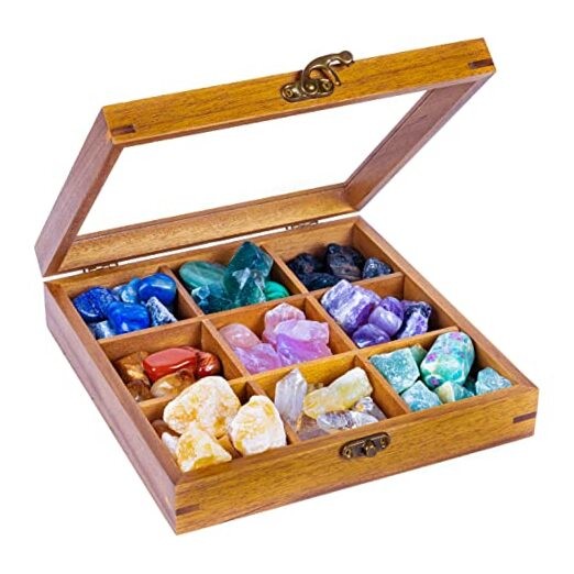 Rock Display Case - 8" x 8" Rock Collection Box for Kids & Adults - Crystal