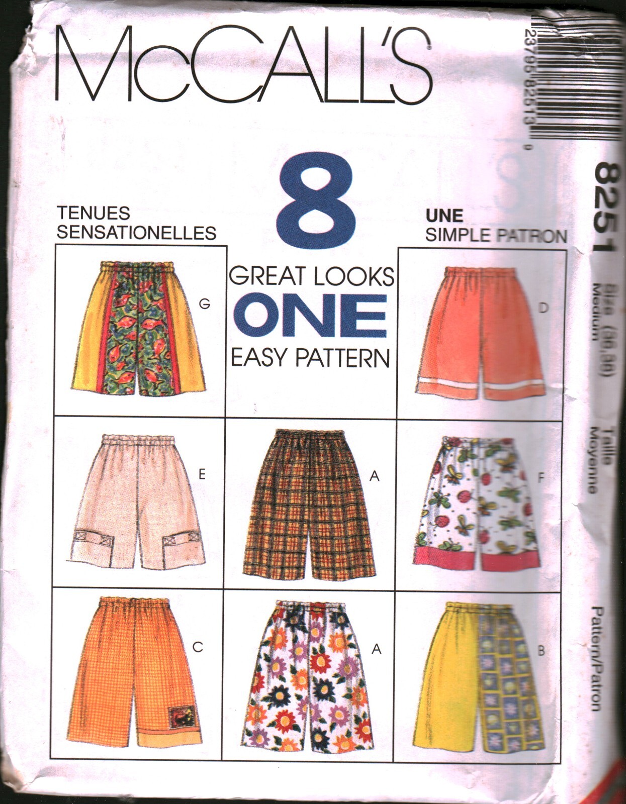 8251 McCalls Sewing Pattern Misses 1990s UNCUT Loose Fitting Shorts 2 Lengths FF