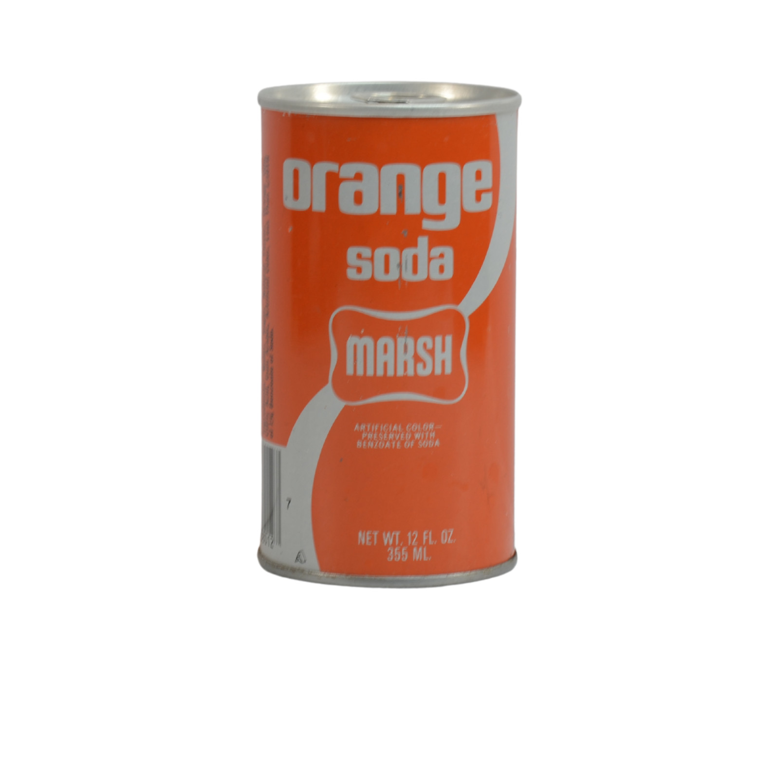 Vintage MARSH Orange 12 Oz. Empty Steel Pull Tab Soda Can Bottomed Opened 29-4