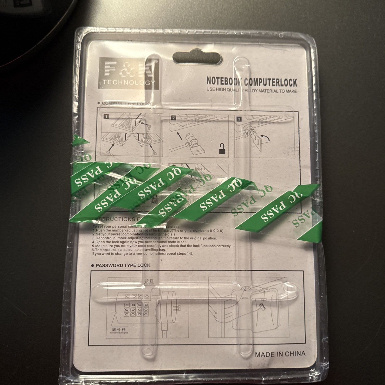 F & K Technology Notebook Computer Cable Chain Key Lock Brand New!