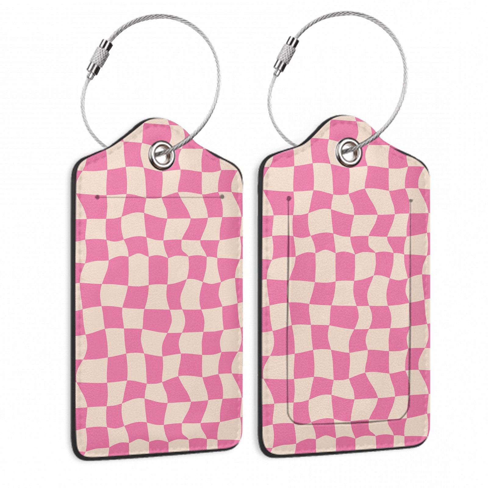 2 Pack Luggage Tag for Suitcase, Groovy Pink 2 PCS, Checkerboard