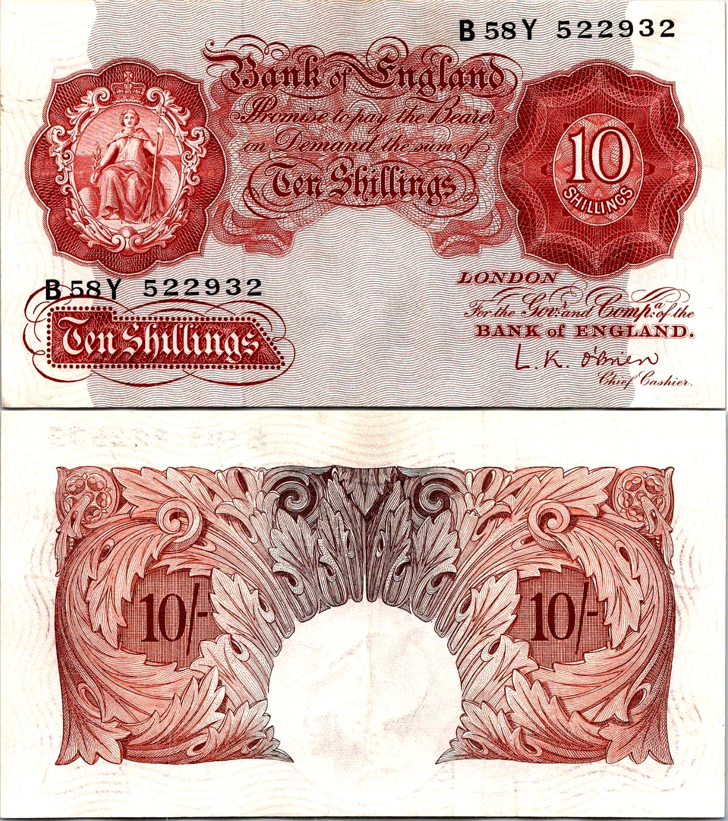 England 10 Shillings 1955-60 Pick# 368C CVF