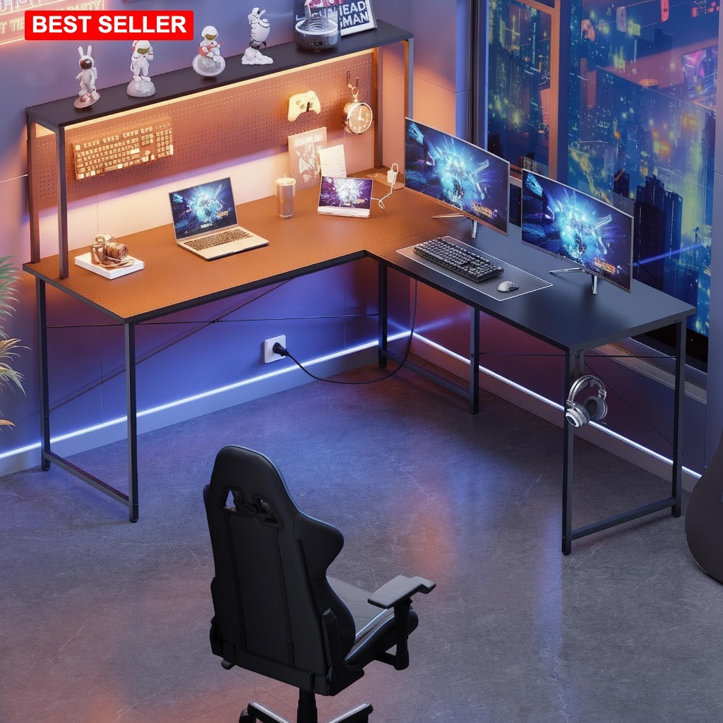 Desk Computer 60 Inch Reversible Modern Steel Storage Shelves Pegboard