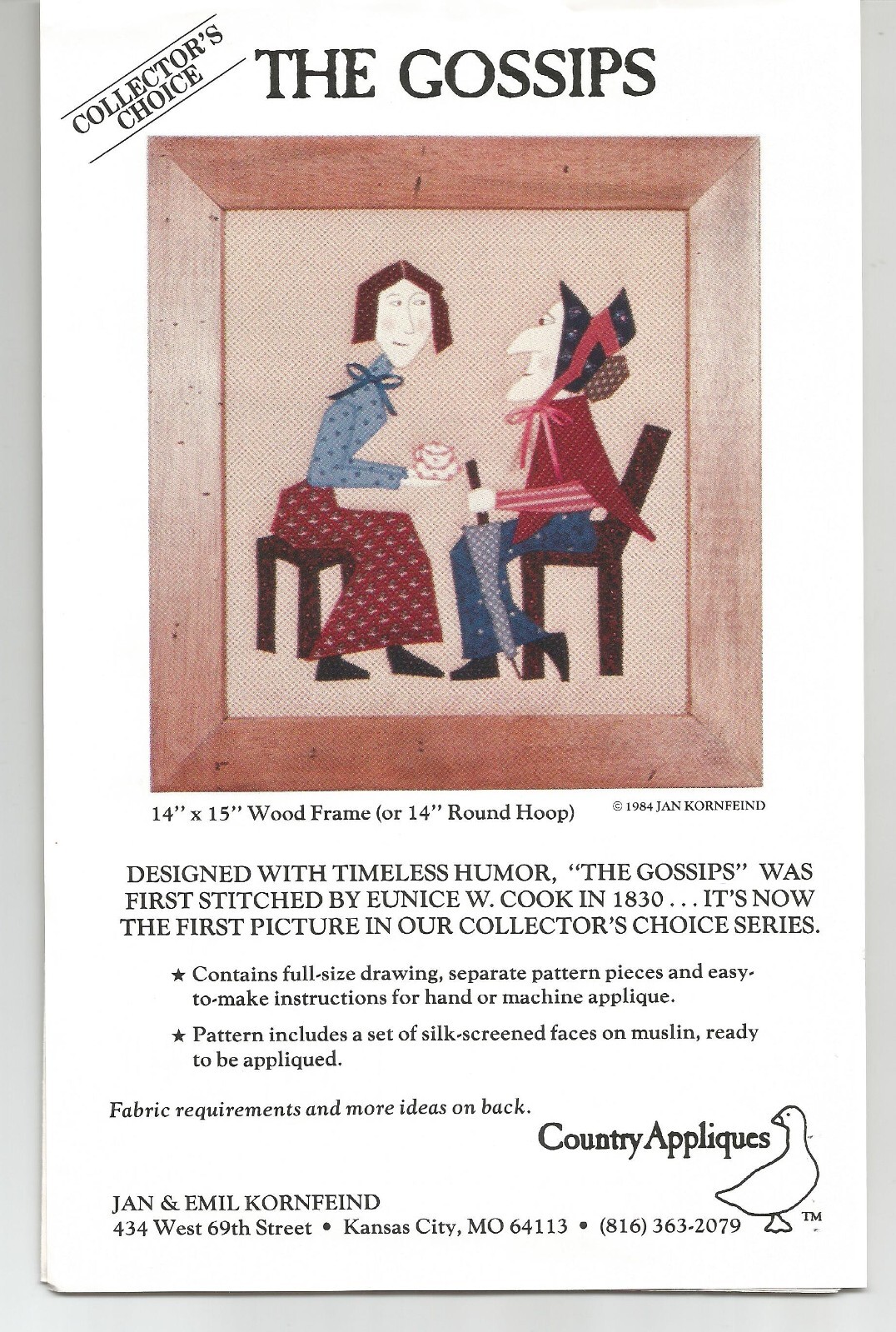 The Gossips Quilt Applique Pattern Country Appliques Wall Hanging Jan Kornfeind