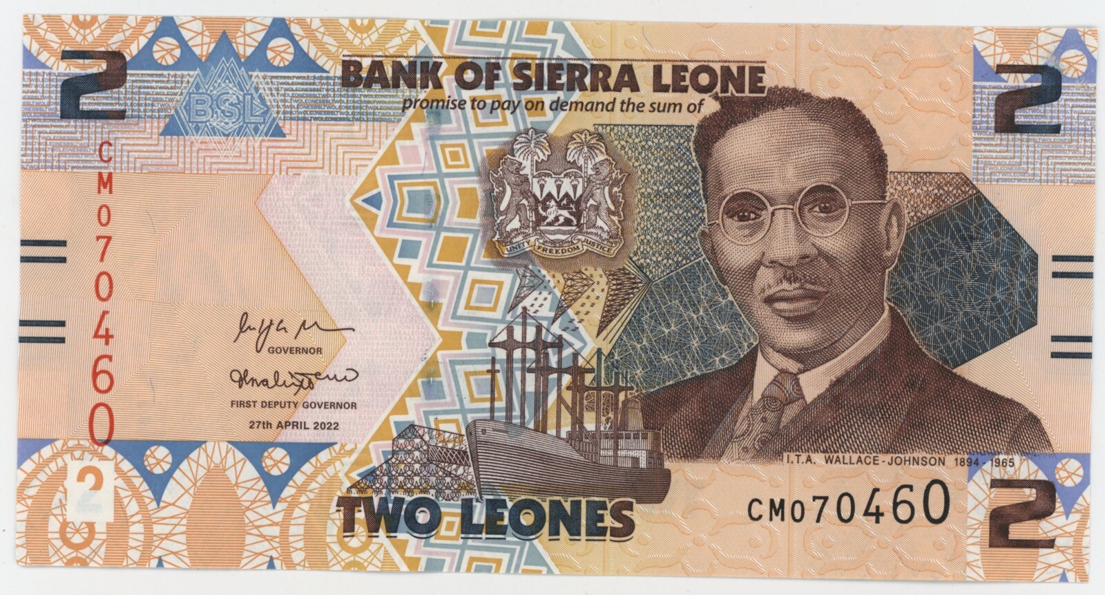 Sierra Leone 2 Leones 27-4-2022 Pick 35 UNC Uncirculated Banknote