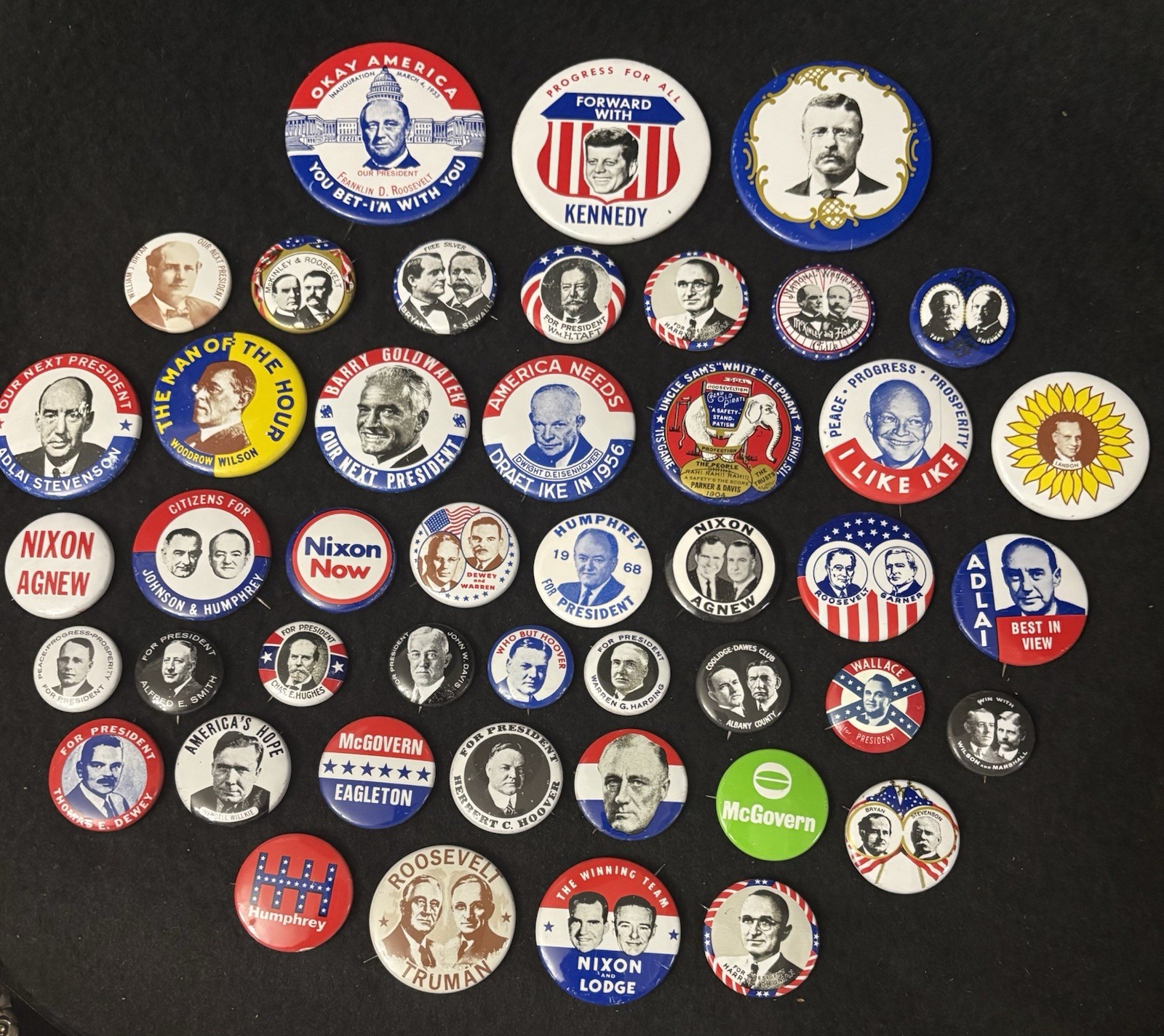 Museum-Worthy 20th C Presidential Campaign 40-Pin Complete Set w/RARE BONUS PINS