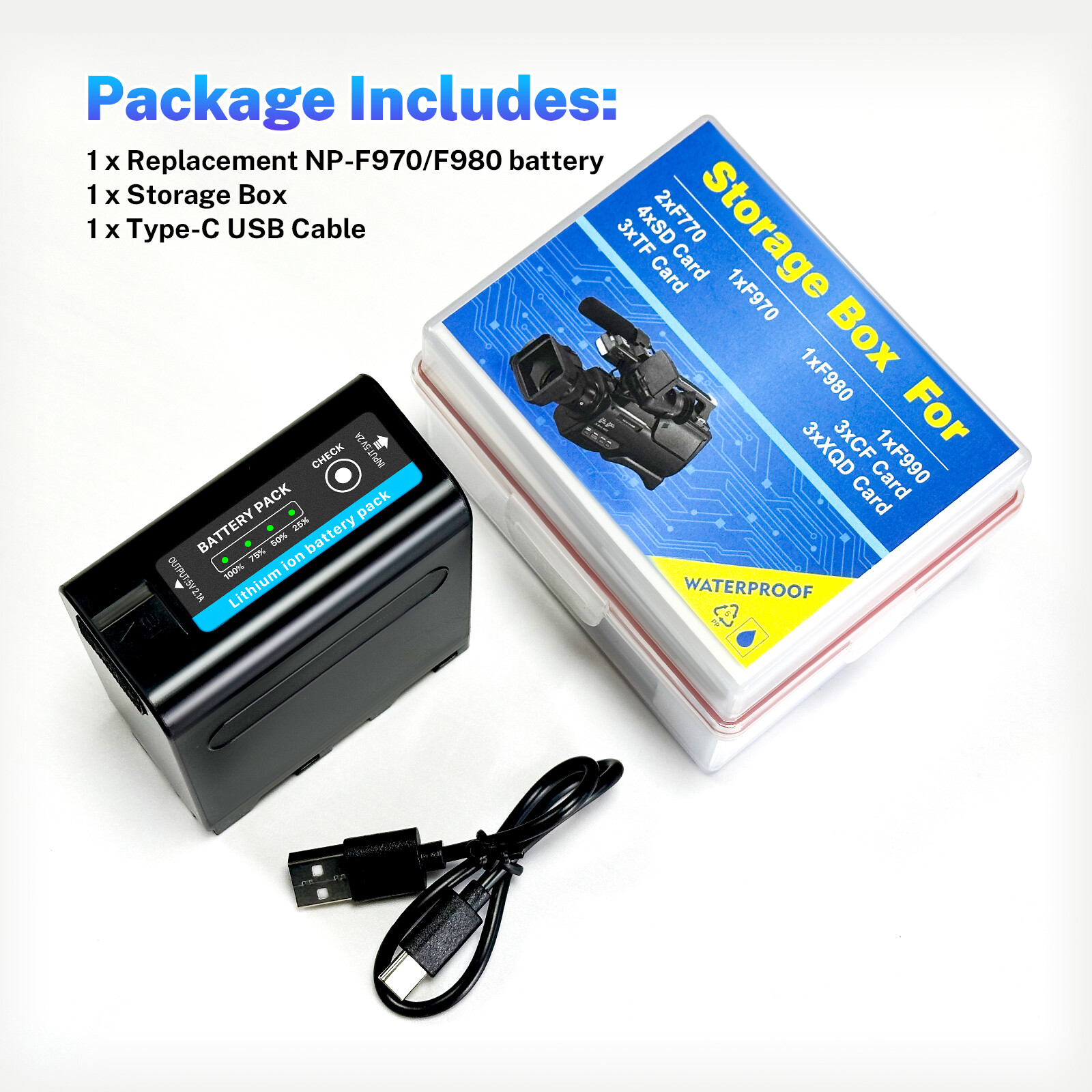 10800mAh NP-F980 Battery Pack for Sony NP-F950 NP-F960 NP-F970 w/ Storage Box