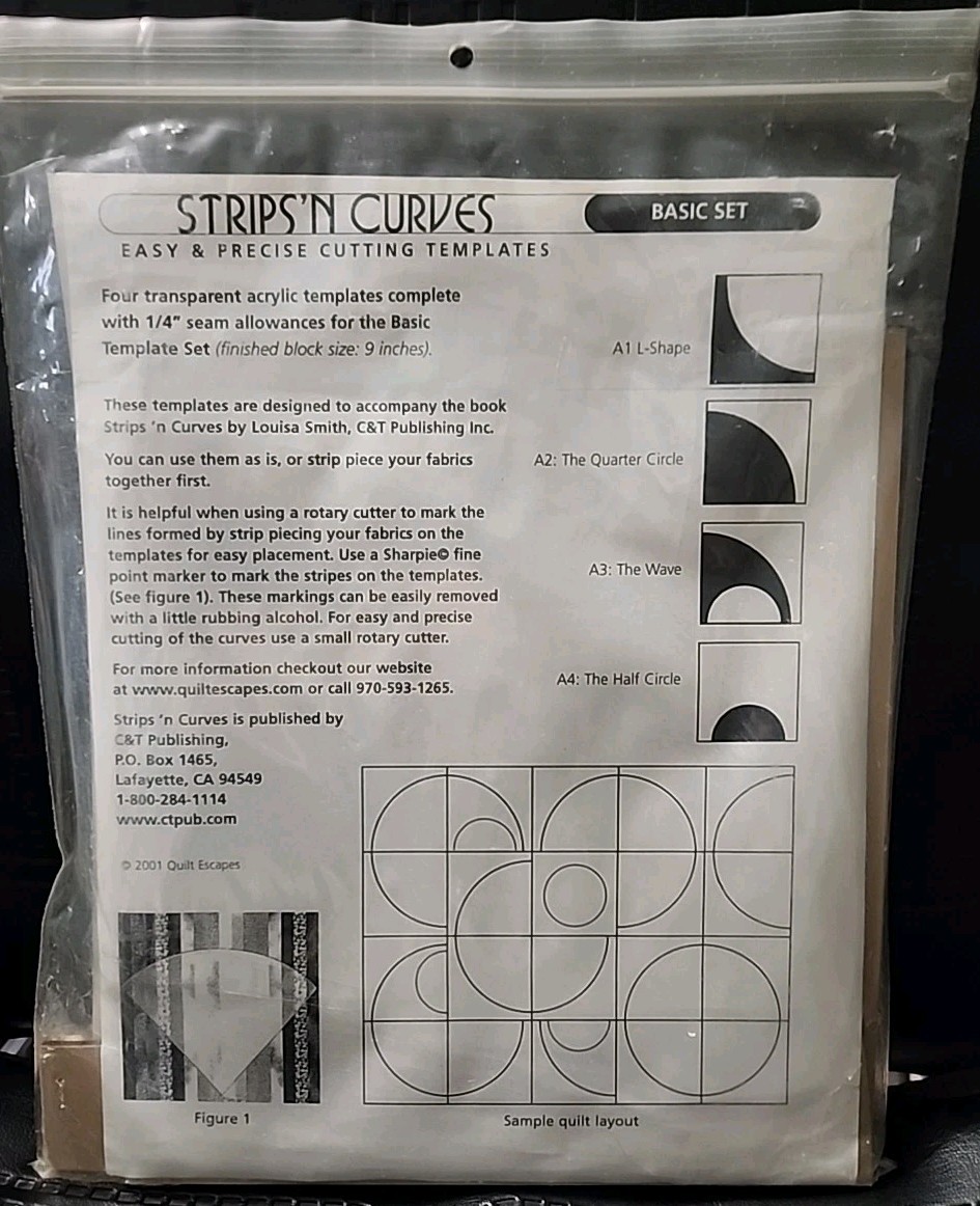 Quilt Escapes Strips N Curves 4pc Acrylic Template Set Basic set Block Size 9"