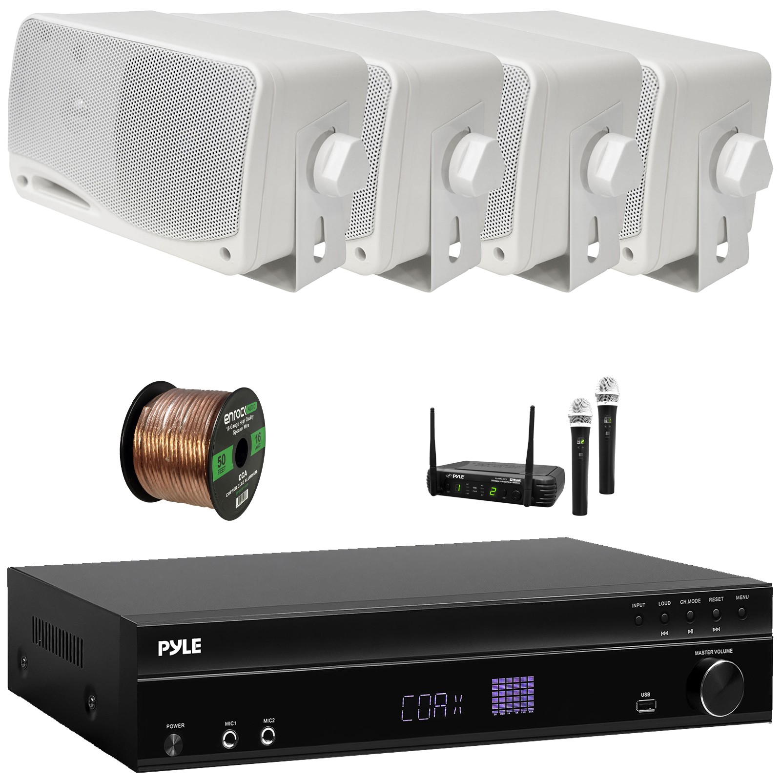 Pyle USB-A Bluetooth Home Receiver, 4x 3.5'' 200W Max Power 3-Way Speakers + Mic