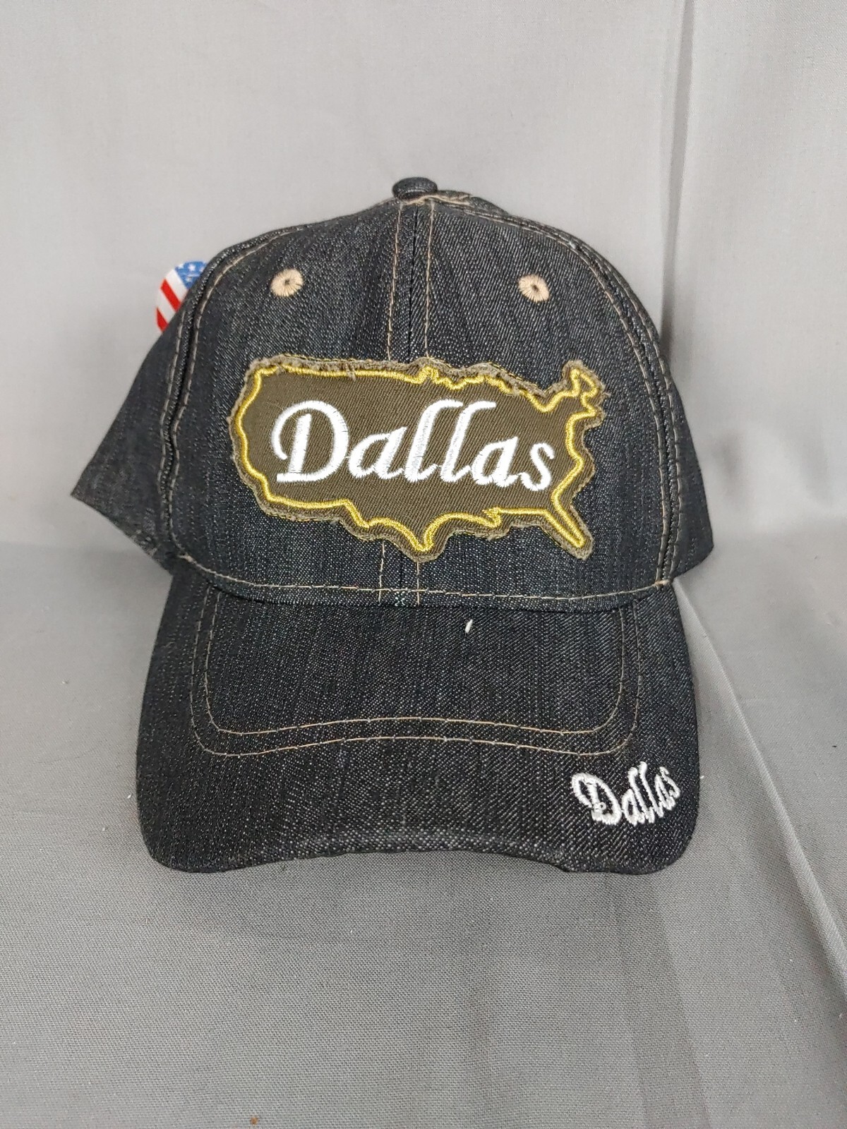 Dallas Black Denim Ball Cap Embordered Bill & Patch Adjustable New with Tags