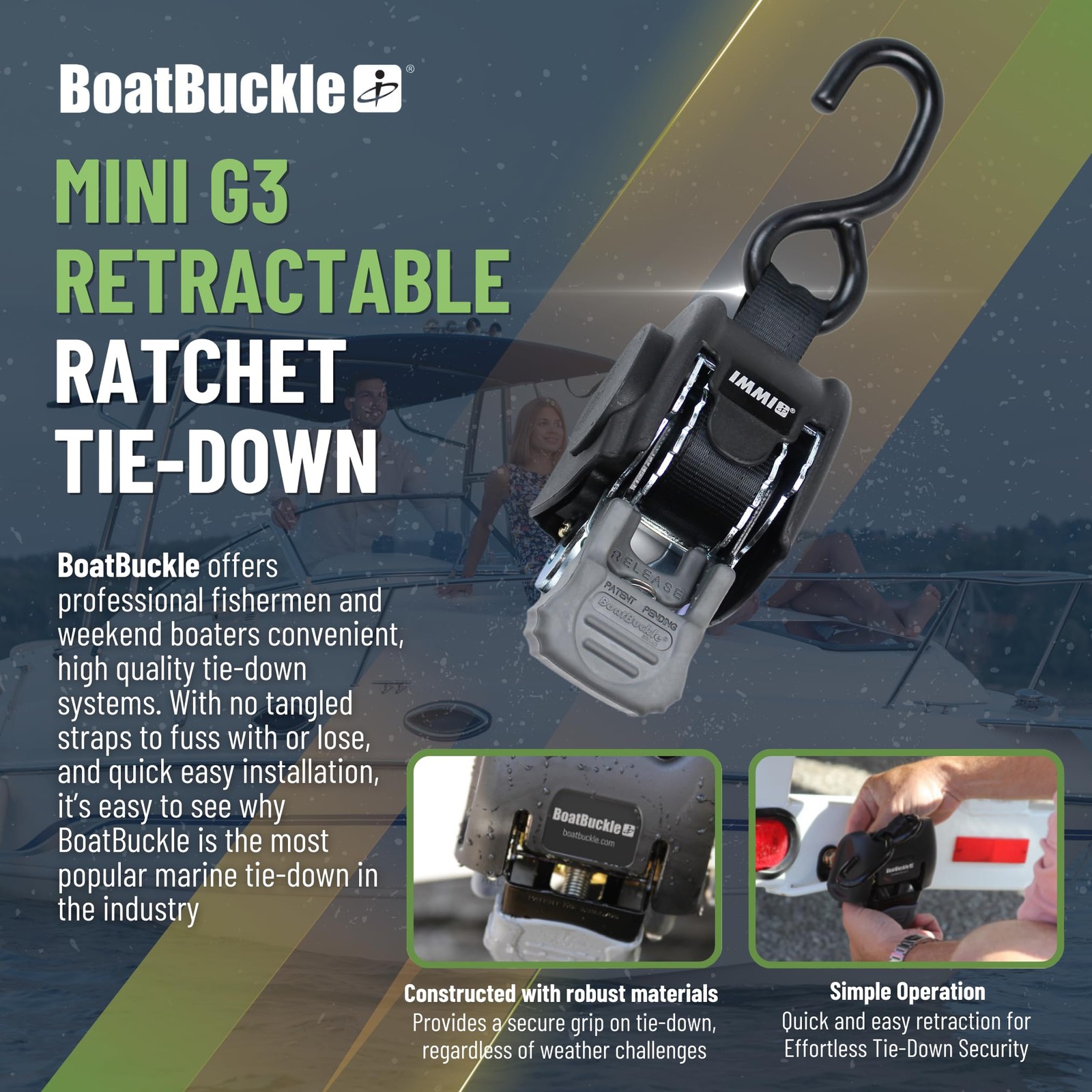 Mini G3 Retractable Ratchet Straps - (1 x 72-Inch, 1400lbs Break Strength, 2-...