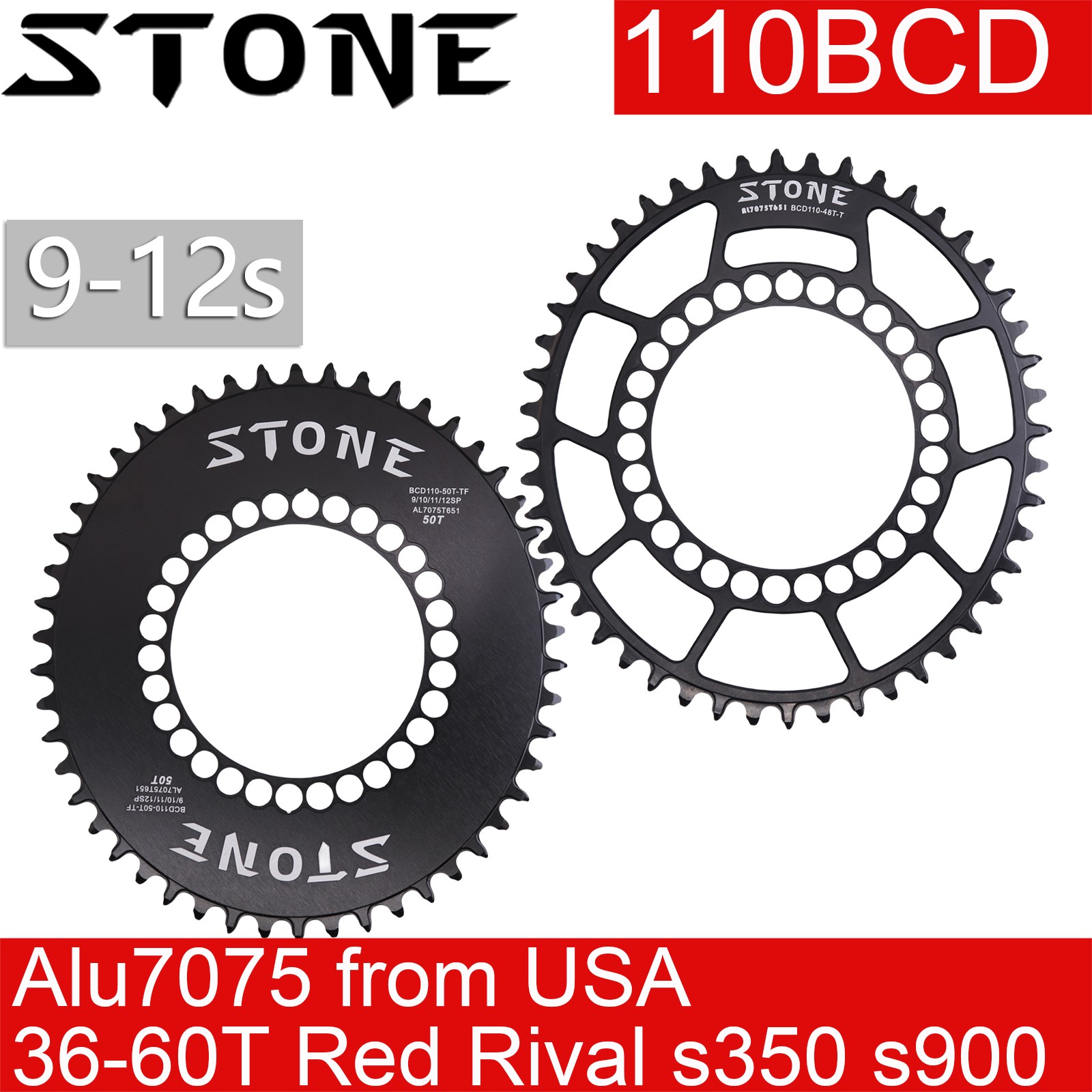 Stone Chainring 110BCD 34T to 60T Oval Road Bike Gravel for 5 Bolt Mount Crank