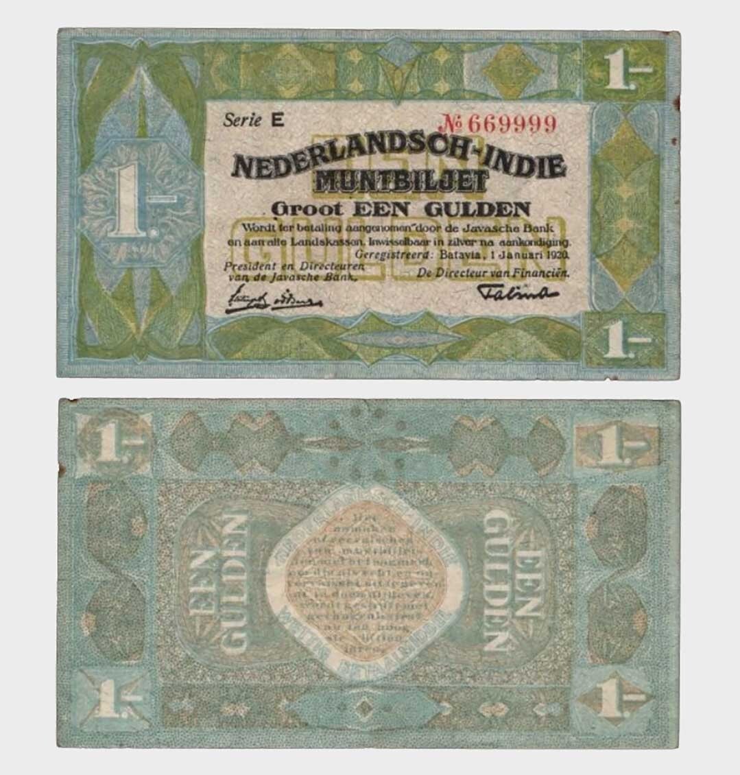 Netherlands East Indies - 1920 - 1 Gulden - FANCY SERIAL  669999  "F+"  #CO7586
