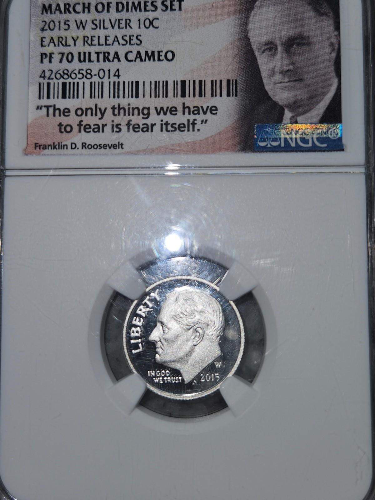 2015 W Roosevelt Silver Dime Proof March of Dimes Set NGC PF70 Ultra Cameo FR