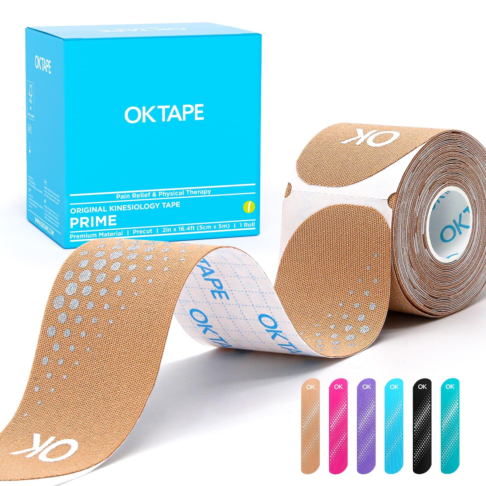 OK TAPE Synthetic Kinesiology Tape Precut Strips, Waterproof 1 Rolls, Beige