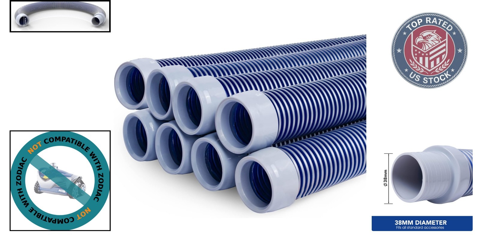 Complete 8-Piece Replacement Pool Hose - 1.5” Diameter for Effortless Cleaning