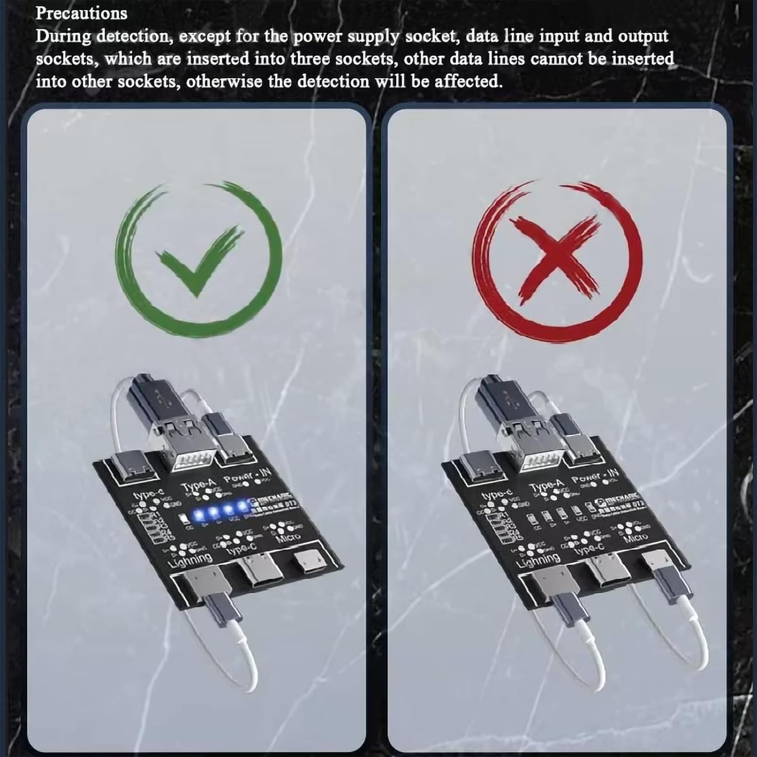DT3 ON-Off Data Cable Detection Board USB Tester for iOS Android Black