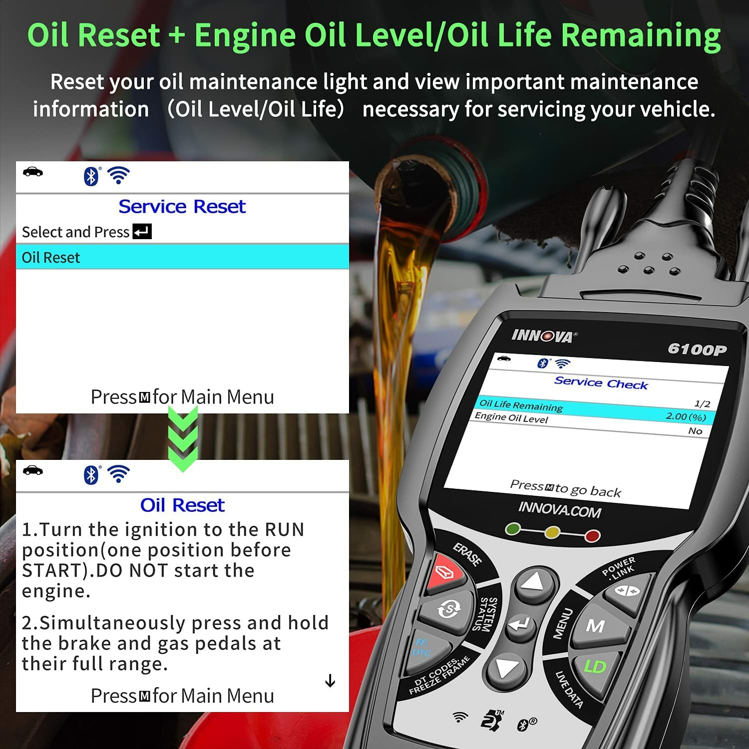 Innova 6100P Engine BMS Oil Reset Auto Diagnostic Tool OBD2 Scanner Code Reader
