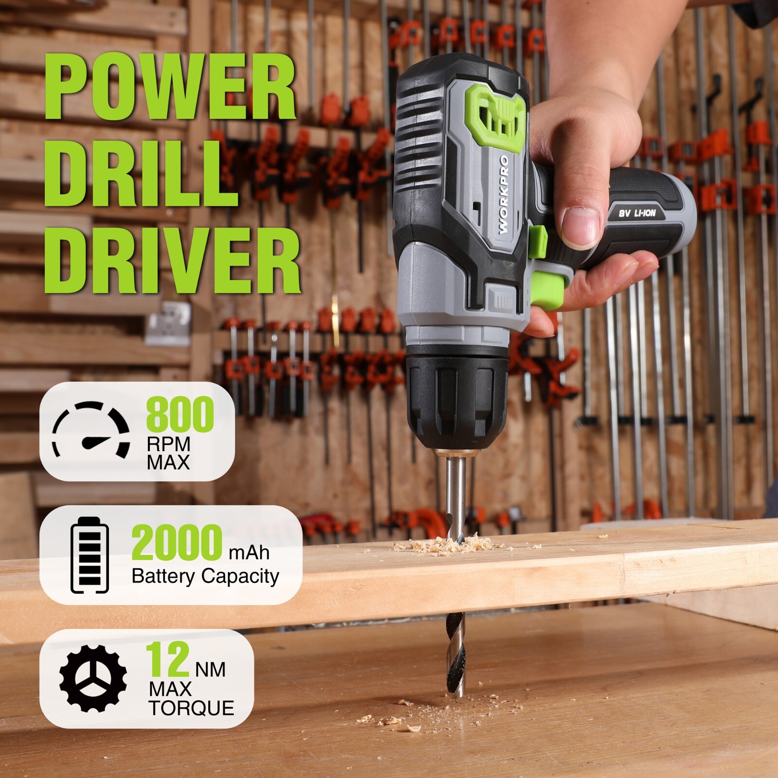 WORKPRO Power Drill Set&Stackable Tool Box, 8V Cordless Drill Driver Pink /Gray